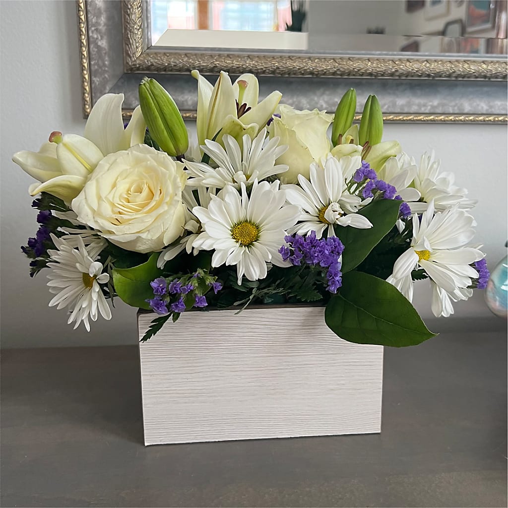 Beyond Blue Box Bouquet – Knaup Floral Inc, Cape Girardeau MO