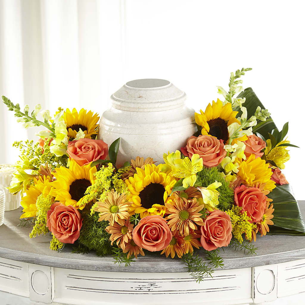 Faithful Sunflower Cremation Adornment – Knaup Floral Inc, Cape Girardeau MO
