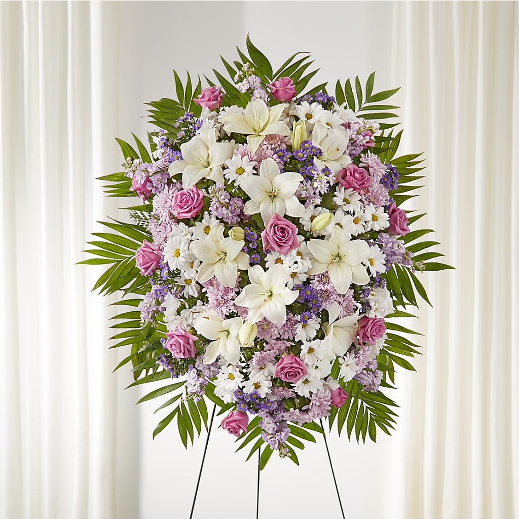 Surrounded by Love Standing Spray – Knaup Floral Inc, Cape Girardeau MO