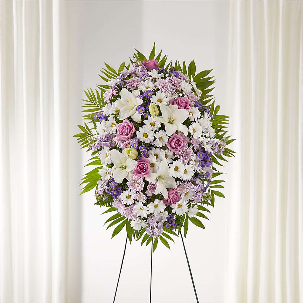 Surrounded by Love Standing Spray – Knaup Floral Inc, Cape Girardeau MO