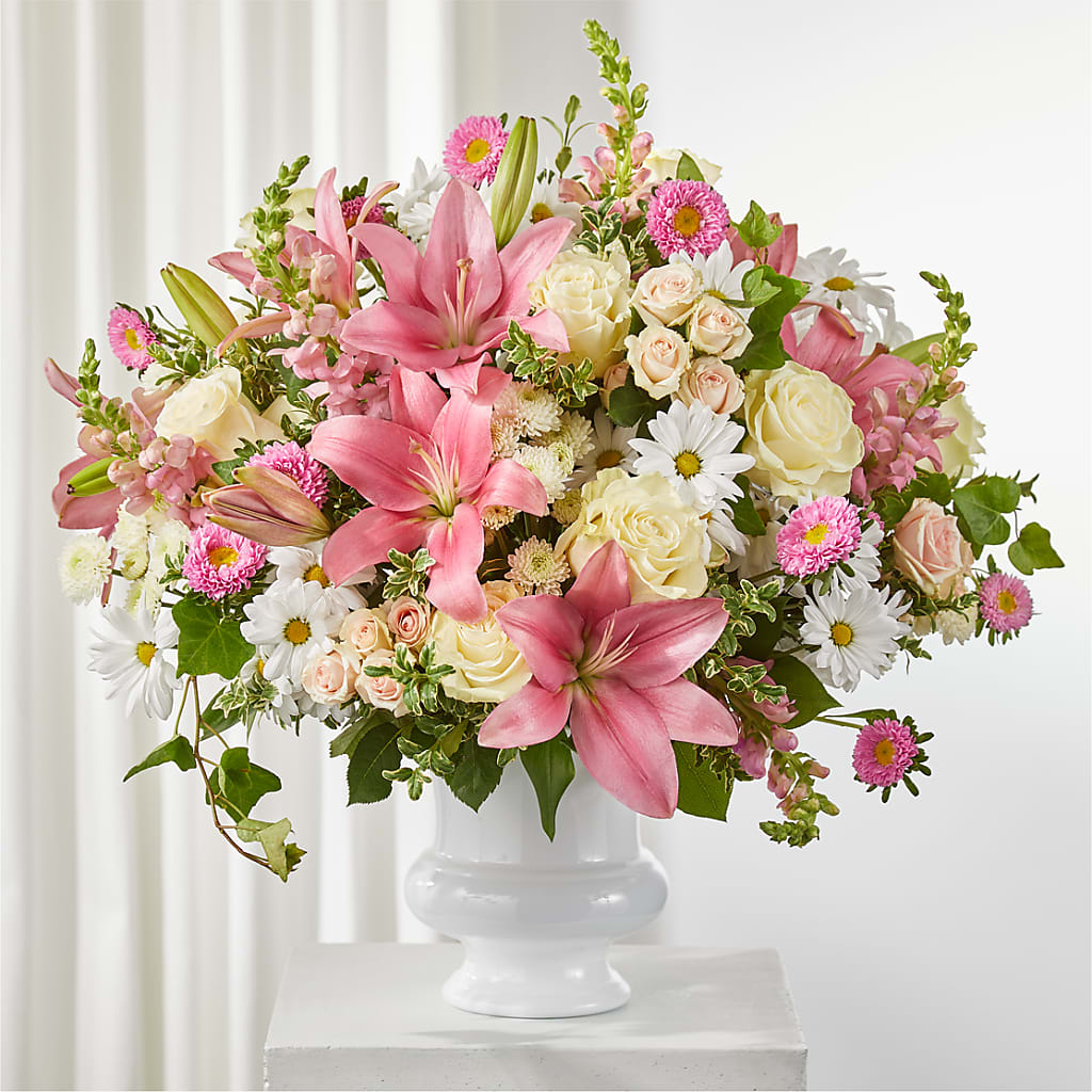 Empathetic Blooms Urn Arrangement – Knaup Floral Inc, Cape Girardeau MO