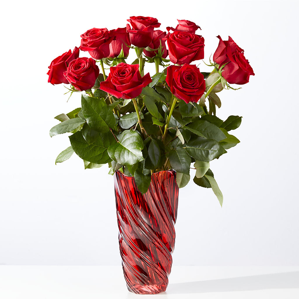 Classic Love Red Rose Bouquet with Luxe Swirl Vase – Knaup Floral Inc, Cape Girardeau MO